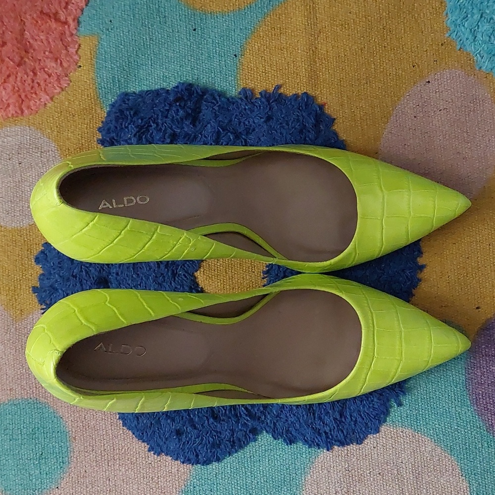 Aldo Neon Yellow/Green Crocodile Heels Sz 10 + Mathching Unbranded Bag - Picture 5 of 16